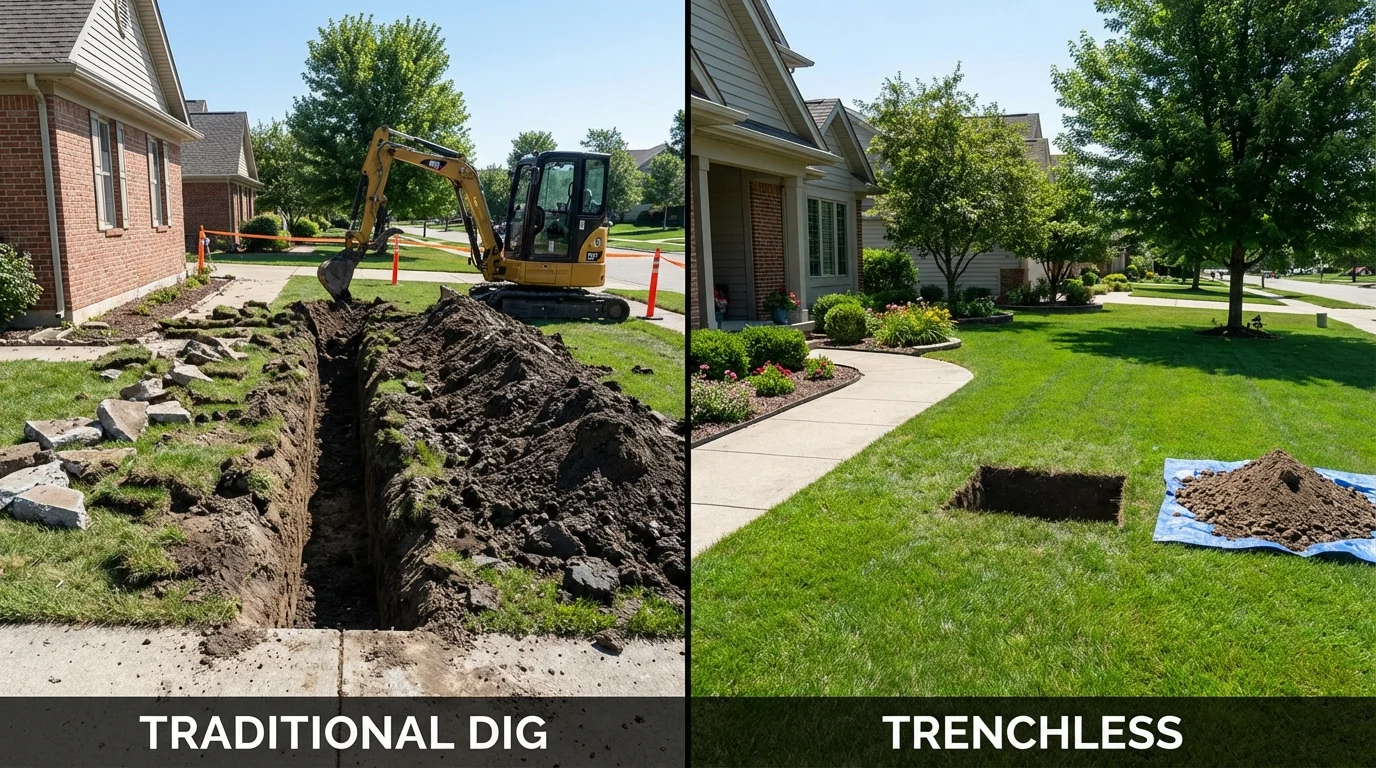 Trenchless sewer repair with minimal yard damage versus traditional excavation in Granby, MO